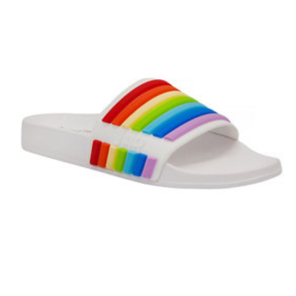 Juicy Couture Womens Wynnie Womens Slides, Size 6M White Rainbow. NEW IN BOX!!
